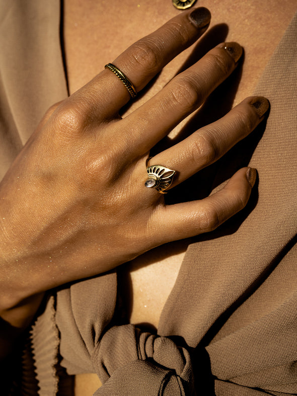 Oni Moonstone Brass Ring
