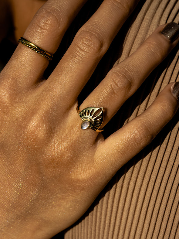 Oni Moonstone Brass Ring