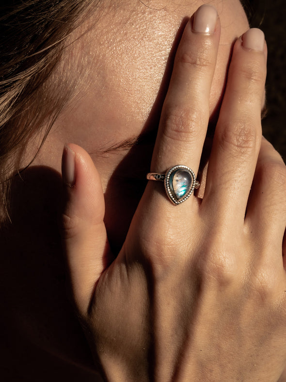 Osha Gemstone Brass Ring and Silver Ring, Labradorite Ring, Moonstone Ring, Black Onyx Ring, Gemstone Ring