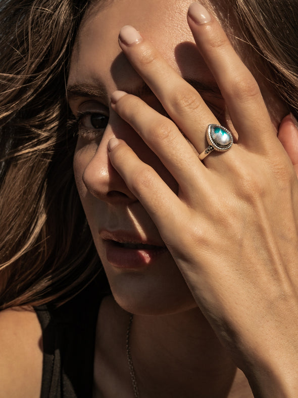 Osha Gemstone Brass Ring and Silver Ring, Labradorite Ring, Moonstone Ring, Black Onyx Ring, Gemstone Ring