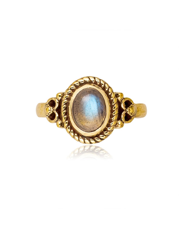 Roya Gemstone Brass Ring and Silver Ring, Labradorite Ring, Moonstone Ring, Black Onyx Ring, Gemstone Ring