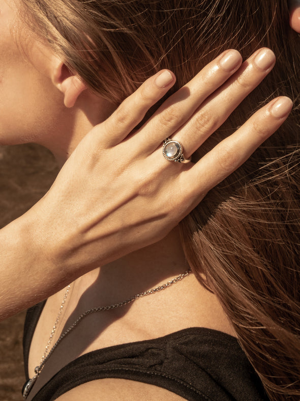 Roya Gemstone Brass Ring and Silver Ring, Labradorite Ring, Moonstone Ring, Black Onyx Ring, Gemstone Ring