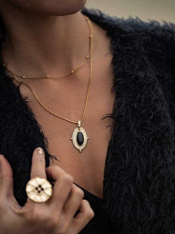 Talia Gemstone Necklace, Black Onyx Necklace, Red Onyx