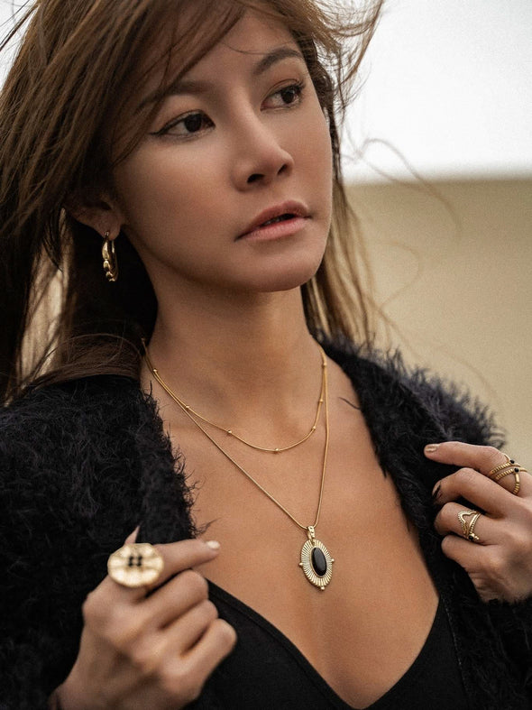 Talia Gemstone Necklace, Black Onyx Necklace, Red Onyx