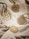 The Geometry of Energy Brass Necklace, Shri Yantra Necklace, The Flower of Life Necklaces, The Seed of Life Necklaces