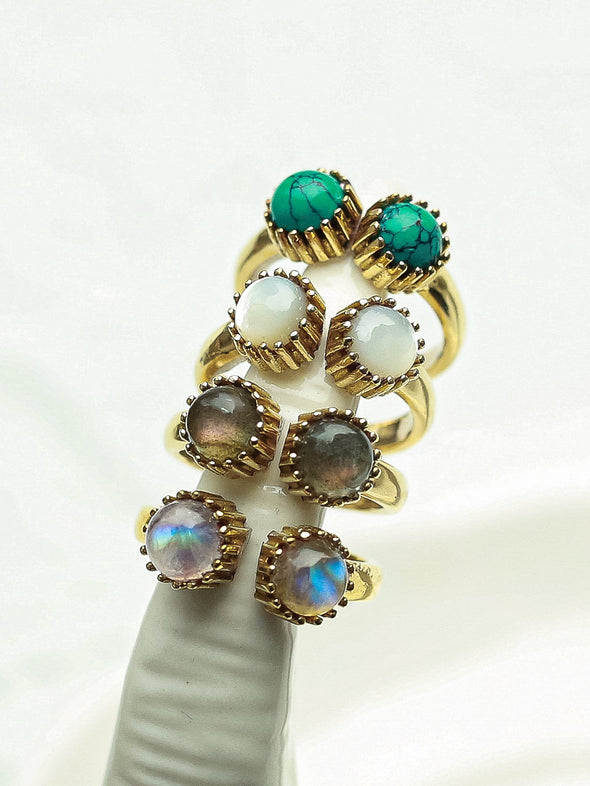 Twinkle Twinkle Gemstone Brass Ring-Labradorite, Moonstone, Mother of Pearl, Turquoise.