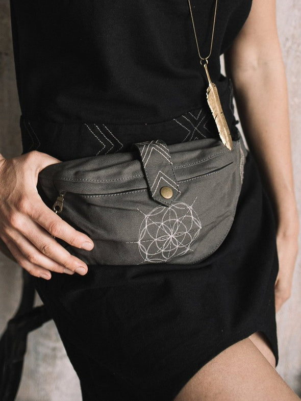 Dark Grey Cotton Canvas Fanny Bag