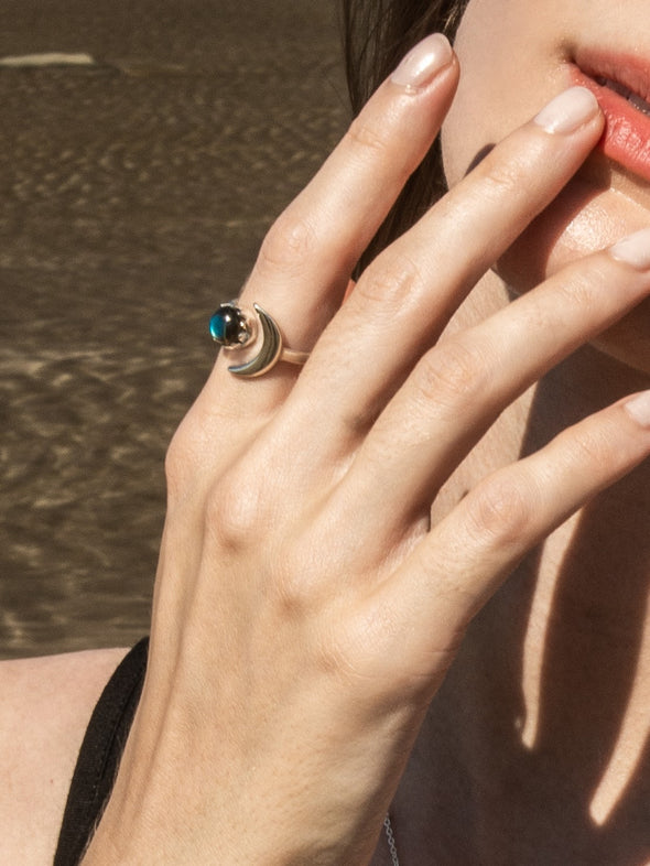 Crescent Sterling Silver Ring - Moonstone Ring, Blue Labradorite Ring, Silver Ring, Silver Jewelry, Gemstones